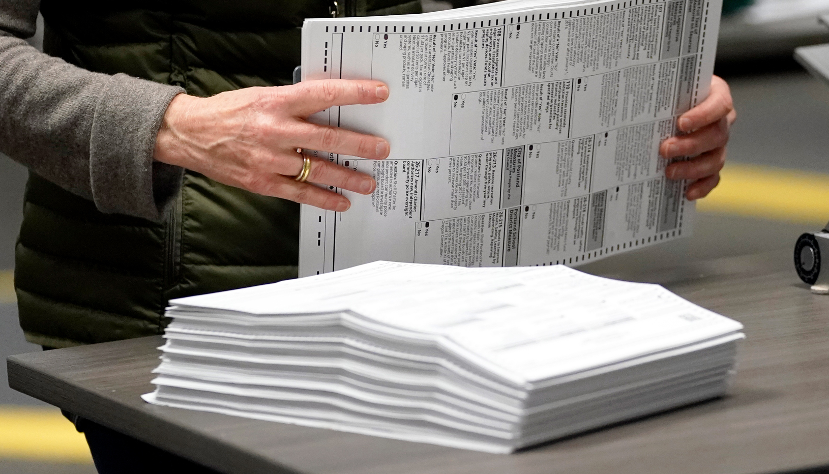 Stack of paper ballots