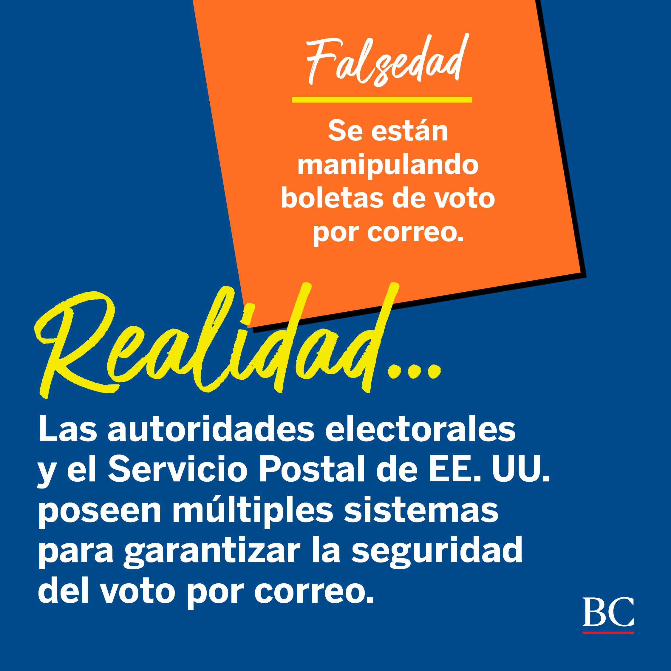 REALIDAD: Las autoridades electorales y el Servicio Postal se EE. UU. poseen multiples sistemas para garantizar la seguridad del voto por correo