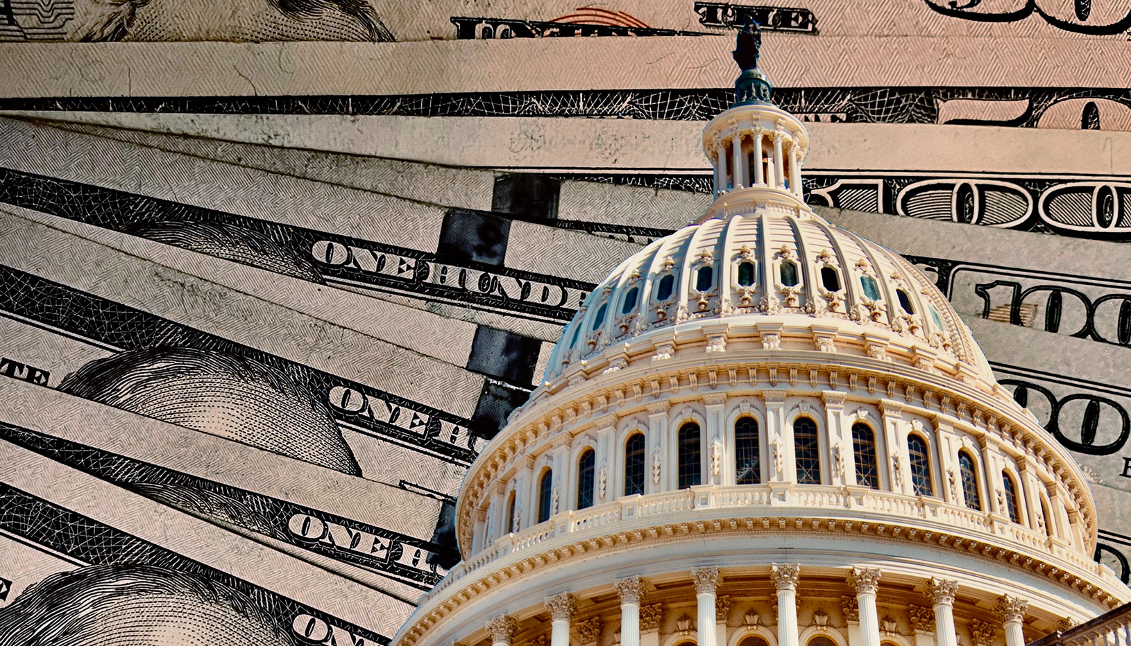 Capitol with image of money behind