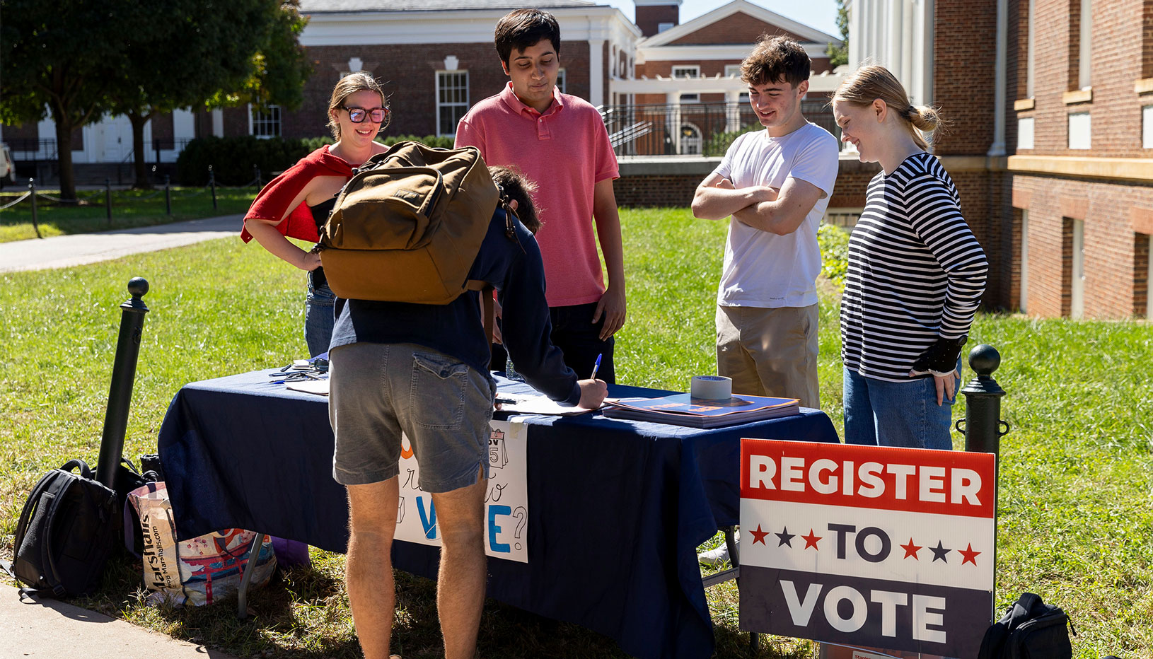 A person registering to vote.