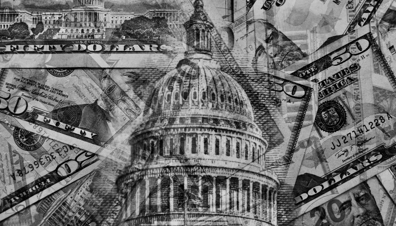 Capitol Building overlaid with $50 bills