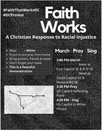 A screenshot of an invite to a Christian demonstration for racial justice described as a “peaceful demonstration” shared by the MPD.