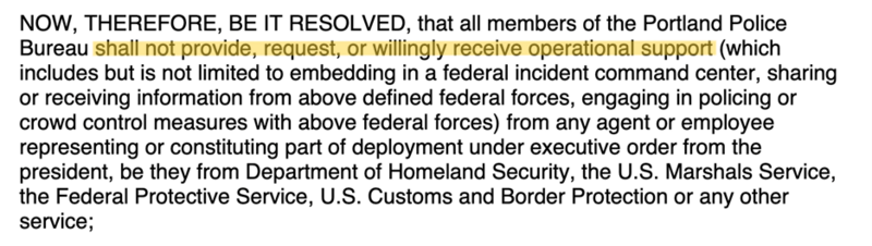 Excerpt of prohibitions in Portland legislation. Source: City of Portland, emphasis added by the Brennan Center.