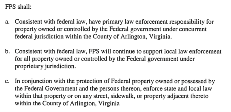 Excerpt of Arlington County memorandum laying out FPS responsibilities. Source: Federal Protective Service.