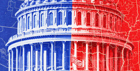 Graphic of red and blue Capitol building