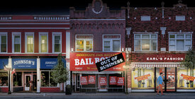 Graphic of "out of business" sign on a bail bonds office