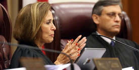 Justice Barbara Pariente on bench in profile