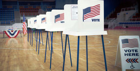 Line of empty voting booths