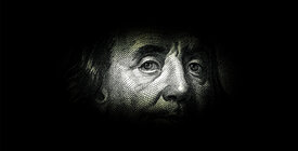 Piexelated Thomas Jefferson on dark background