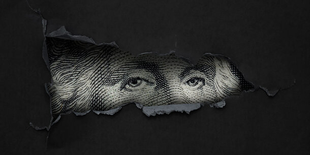 Dollar bill and George Washington's eyes