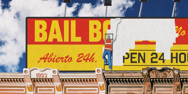 Graphic of billboard with bail bonds advertisement