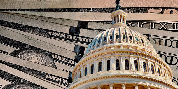 Capitol with image of money behind